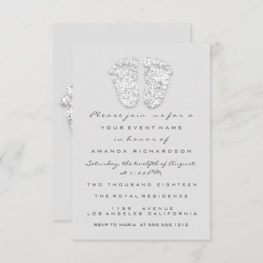 Grijze gouden Baby shower met zilver meisje Kaart (Voorkant / Achterkant)