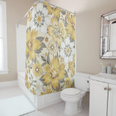 Grijze & Gouden Bloem Douchegordijn (In situ)