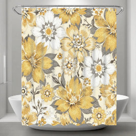 Grijze & Gouden Bloem Douchegordijn