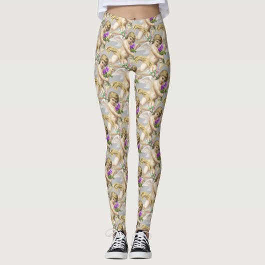 Grijze Gouden Cherubijnen Leggings (Voorkant)