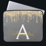 Grijze Gouden Glitter Sparkle Monogram Laptop Sleeve<br><div class="desc">Houtskool grijs (grijs) en gouden faux druipend modern en elegante Girly glitter en sprankeling elegante monogram Hoesje. Dit hoesje kan worden aangepast om uw initiaal en voornaam op te nemen.</div>