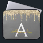 Grijze Gouden Glitter Sparkle Monogram Laptop Sleeve<br><div class="desc">Houtskool grijs (grijs) en gouden faux druipend modern en elegante Girly glitter en sprankeling elegante monogram Hoesje. Dit hoesje kan worden aangepast om uw initiaal en voornaam op te nemen.</div>