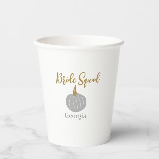 Grijze gouden pompoen herfst bruid squad modern papieren bekers (Voorkant)