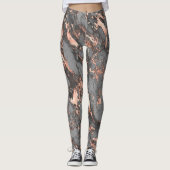Grijze gouden roos, gemarmerd modern design leggings (Voorkant)
