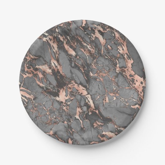 Grijze gouden roos, gemarmerd modern design papieren bordje (Voorkant)