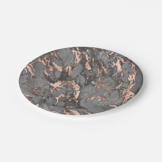 Grijze gouden roos, gemarmerd modern design papieren bordje (Gekanteld)