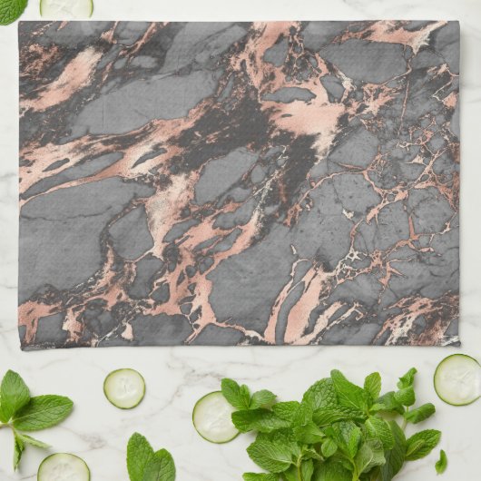 Grijze gouden roos, gemarmerd modern design theedoek (Gevouwen)