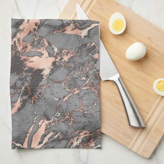 Grijze gouden roos, gemarmerd modern design theedoek (Quarter Fold)