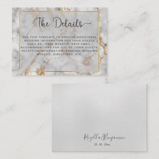 Grijze goudmarmer Agate & Elegant modern script Informatiekaartje (Voorkant / Achterkant)