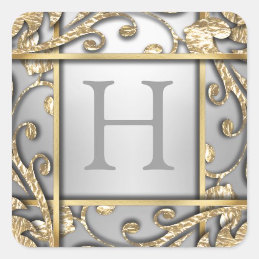 Grijze goudroostermonogram Envelope Seal Vierkante Sticker (Voorkant)