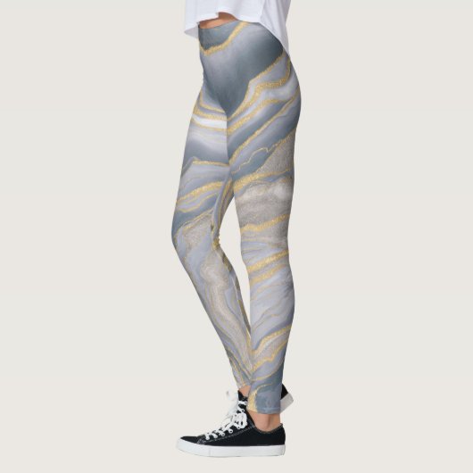 Grijze goudvocht Vloeibaar schilderen Leggings (Links)