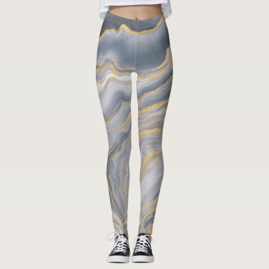 Grijze goudvocht Vloeibaar schilderen Leggings (Voorkant)