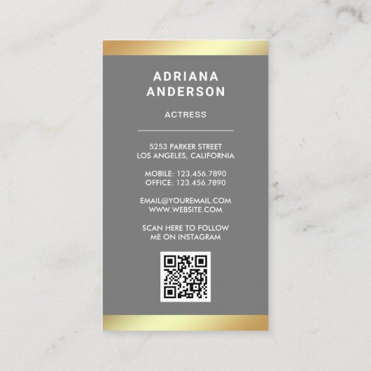 Grijze goudvormig actrice QR Code 2 Foto collage Visitekaartje (Achterkant)