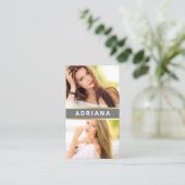 Grijze goudvormig actrice QR Code 2 Foto collage Visitekaartje (Staand voorkant)