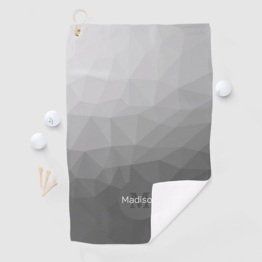 Grijze gradiënt Geometrische maaspatronen Monogram Golfhanddoek (Insitu)