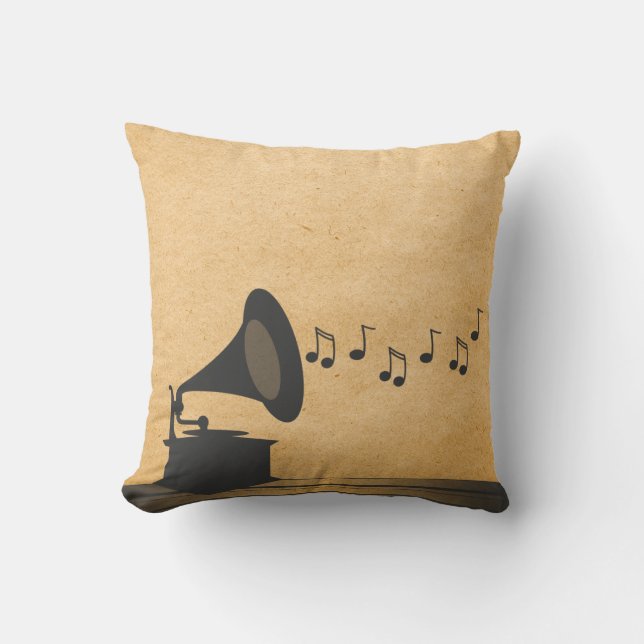 Grijze  Gramophone Pillow Kussen (Voorkant)