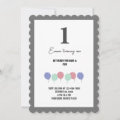 Grijze grenzen ballonnen 1e verjaardag Uitnodiging (Voorkant)