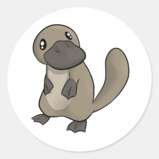 Grijze/Grijze Cartoon Platypus Ronde Sticker (Voorkant)
