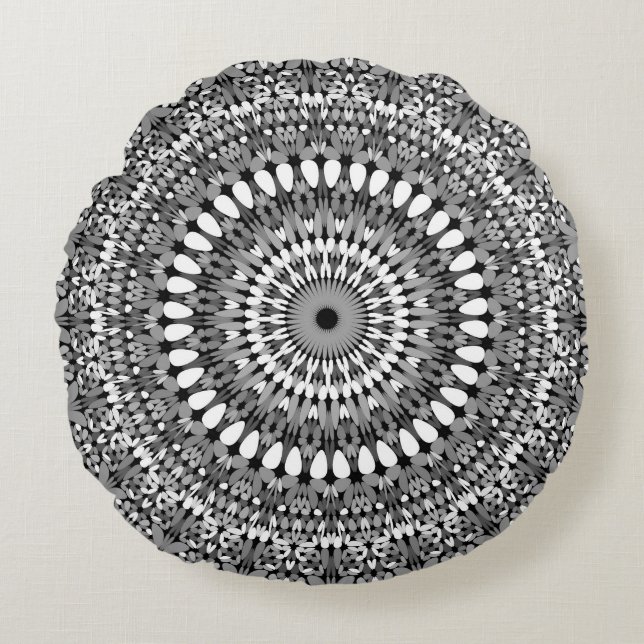Grijze  grind Mandala Rond Kussen (Voorkant)