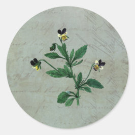 Grijze Groen met Botanische Violas Ronde Sticker