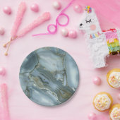 Grijze groene blauwe marmertextuur, in de rack papieren bordje (Feest)