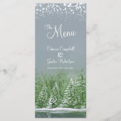 Grijze groene bomen geschilderd winter bruiloft menu (Voorkant)