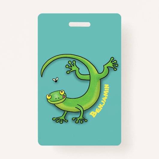 Grijze groene gekko-groeten met bug-cartoon badge (Voorkant)
