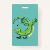 Grijze groene gekko-groeten met bug-cartoon badge (Achterkant)