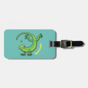 Grijze groene gekko-groeten met bug-cartoon bagagelabel