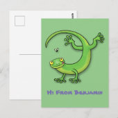 Grijze groene gekko-groeten met bug-cartoon briefkaart (Voorkant / Achterkant)