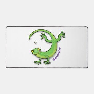 Grijze groene gekko-groeten met bug-cartoon bureaumat