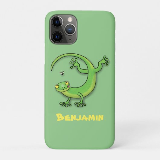 Grijze groene gekko-groeten met bug-cartoon Case-Mate iPhone case (Achterkant)