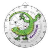 Grijze groene gekko-groeten met bug-cartoon dartbord (Voorkant)