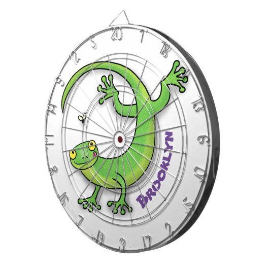 Grijze groene gekko-groeten met bug-cartoon dartbord (Voorkant Rechts)