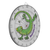 Grijze groene gekko-groeten met bug-cartoon dartbord (Voorkant Links)