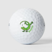 Grijze groene gekko-groeten met bug-cartoon golfballen (Voorkant)