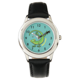 Grijze groene gekko-groeten met bug-cartoon horloge