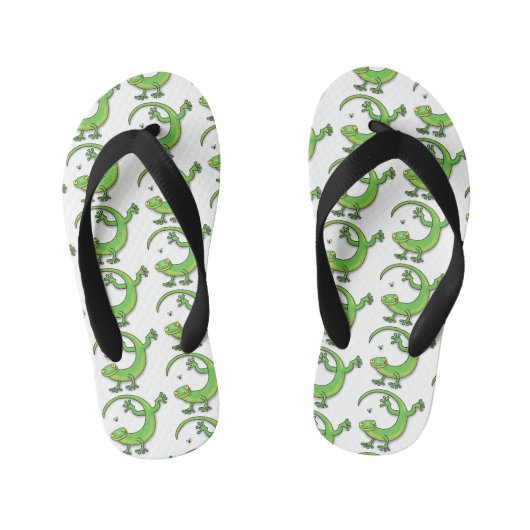 Grijze groene gekko-groeten met bug-cartoon kinder teenslippers (Voetbed)