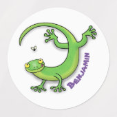 Grijze groene gekko-groeten met bug-cartoon labels (Design 2)