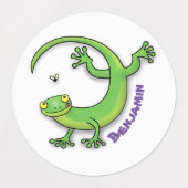 Grijze groene gekko-groeten met bug-cartoon labels (Design 1)