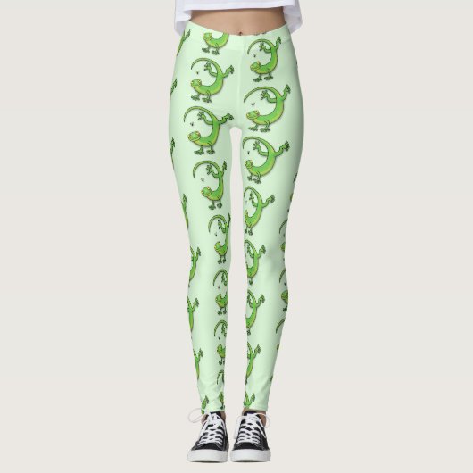 Grijze groene gekko-groeten met bug-cartoon leggings (Voorkant)