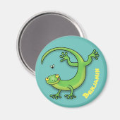 Grijze groene gekko-groeten met bug-cartoon magneet (Voorkant / Achterkant)