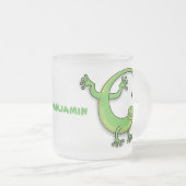Grijze groene gekko-groeten met bug-cartoon matglas koffiemok (Voorkant rechts)