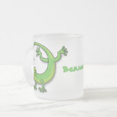 Grijze groene gekko-groeten met bug-cartoon matglas koffiemok (Voorkant links)