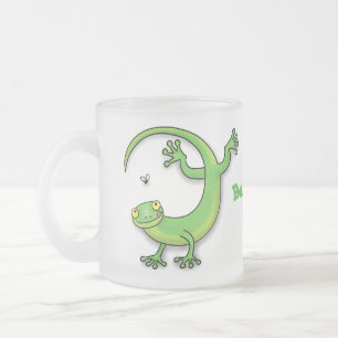 Grijze groene gekko-groeten met bug-cartoon matglas koffiemok