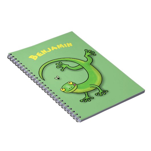 Grijze groene gekko-groeten met bug-cartoon notitieboek (Rechterzijde)