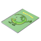 Grijze groene gekko-groeten met bug-cartoon notitieboek (Linkerzijde)