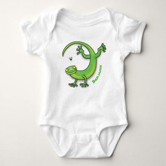 Grijze groene gekko-groeten met bug-cartoon romper (Voorkant)
