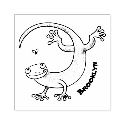 Grijze groene gekko-groeten met bug-cartoon rubberstempel (Afrduk)