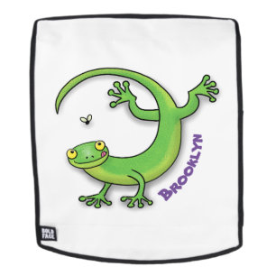 Grijze groene gekko-groeten met bug-cartoon rugtassen